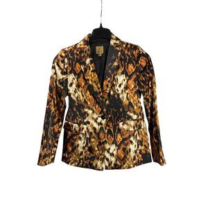 Kasper Deco Decadence Copper Leopard Print Blazer Jacket Womens Size 2P New